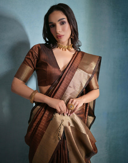 Coffee Soft Banarasi Raw Silk Saree With Blouse