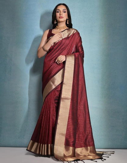 Maroon Soft Banarasi Raw Silk With Zari Border Saree