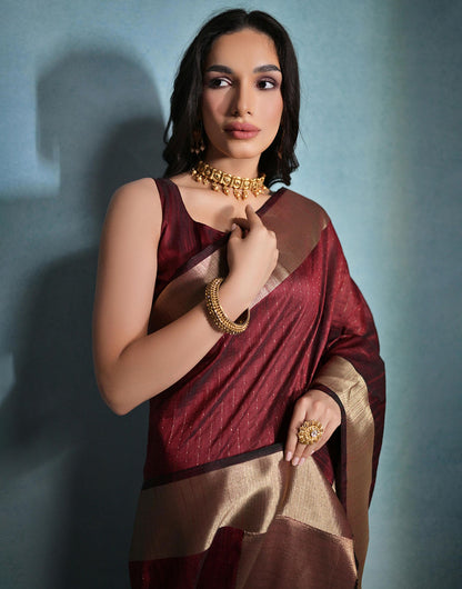 Maroon Soft Banarasi Raw Silk With Zari Border Saree