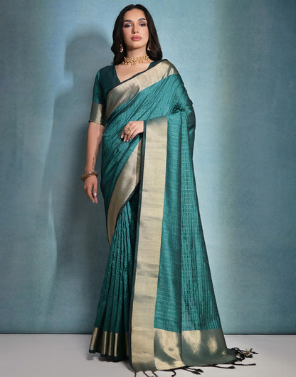 Beautiful Teal Green Soft Banarasi Raw Silk Saree