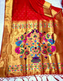Red Paithani Saree With Golden Zari Weaving Work