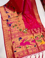 Rani Pink Paithani Silk Saree With Zari Weaving Work