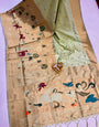 Pista Green Paithani Silk Saree With Zari Weaving Work