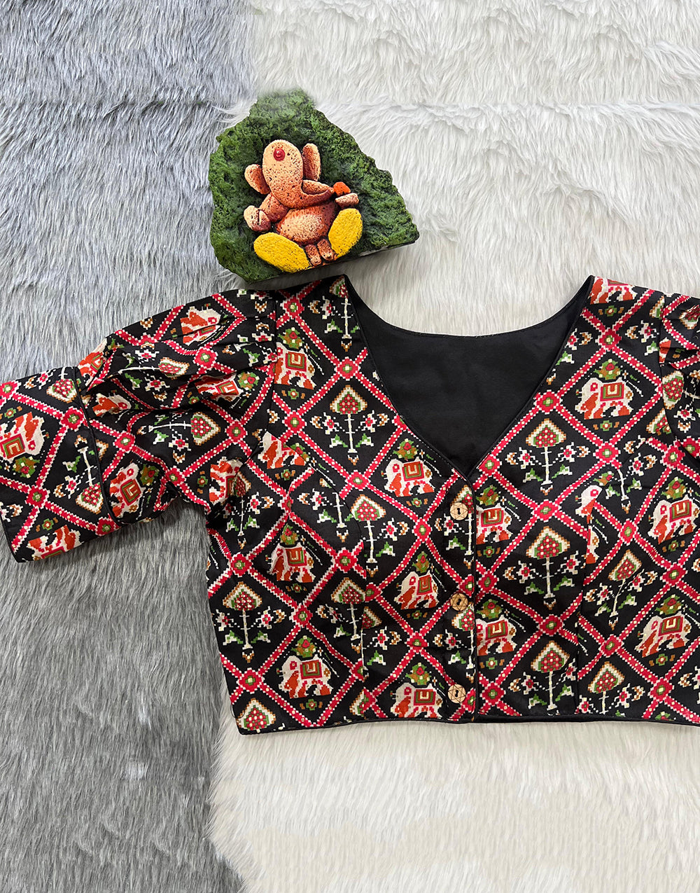 Black Cotton With Patola Printed Blouse