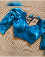 Teal Blue Organza Silk Solid Work Blouse