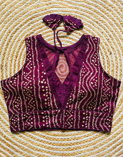 Dark Magenta Rayon Cotton With Bandhani Printed Blouse