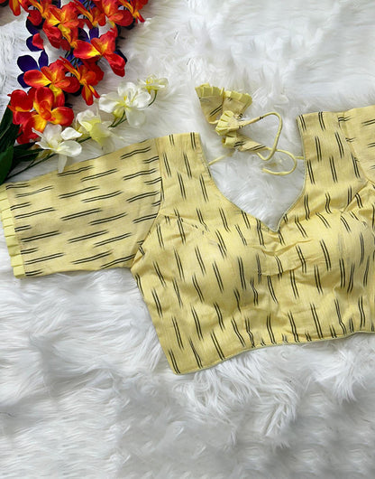 Pastel Yellow Cotton With Printed Blouse