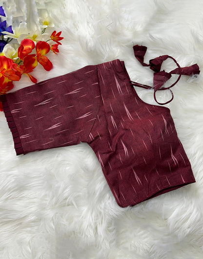 Dark Maroon Cotton With Printed Blouse