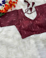 Dark Maroon Cotton With Printed Blouse