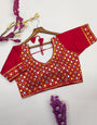 Red Raw Silk With Mirror & Sequence Work Blouse