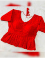Hot Red Cotton Cut Work Blouse