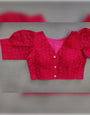 Pink Cotton Chikankari Work & Puff Sleeve Blouse