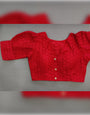 Red Cotton Chikankari Work & Puff Sleeve Blouse