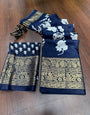 Navy Blue Dola Silk Foil Printed Saree