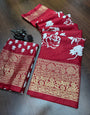 Red Dola Silk Saree With Foil Printed Work