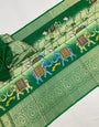 Dark Green Dola Silk Saree With Kalamkari Printed & Weaving Work
