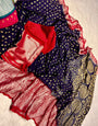 Dark Purple & Red Moss Chiffon Saree With Weaving & Crush Work