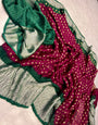 Magenta Moss Chiffon Saree With Weaving & Crush Work