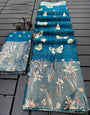 Cyan Blue Dola Silk Saree With Weaving Work
