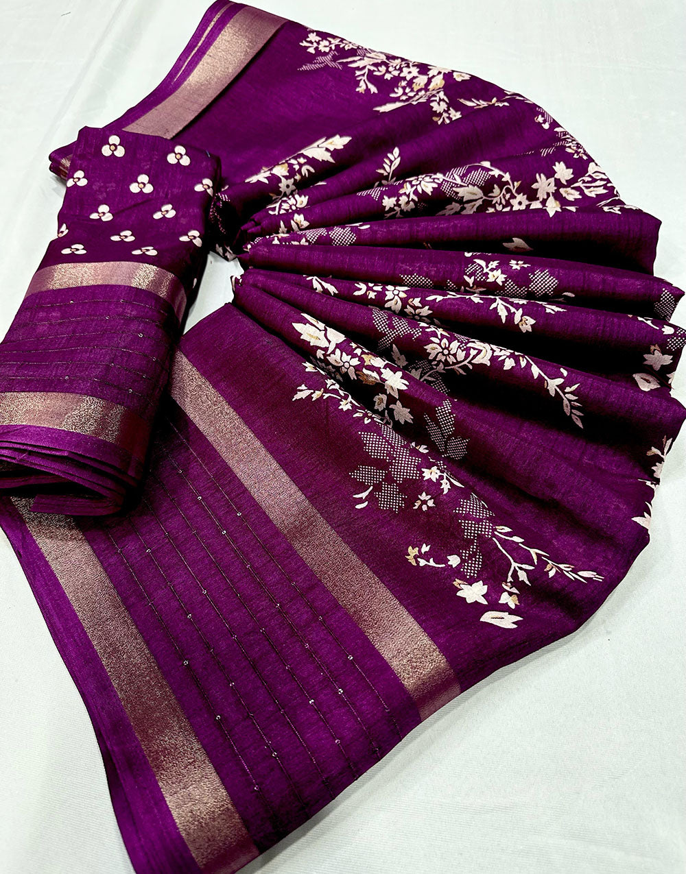 Purple Crape Silk Saree With Sequence Border