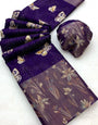 Purple Banarsi Silk Saree With Weaving Border