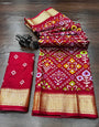 Red Soft Dola Silk With Printed & Zari Weaving Work
