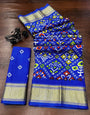 Nevy Blue Soft Dola Silk With Printed & Zari Weaving Work