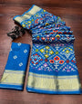 Azure Blue Soft Dola Silk With Printed & Zari Weaving Work