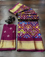 Magenta Soft Dola Silk Saree With Printed & Zari Weaving Work