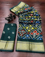Dark Green Soft Dola Silk With Printed & Zari Weaving Work