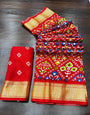 Light Red Soft Dola Silk With Printed & Zari Weaving Work