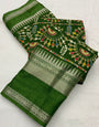 Mahendi Green Dola Silk Saree With Printed Work