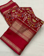 Maroon Dola Silk Saree With Printed Work