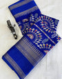 Royal Blue Dola Silk Saree With Printed Work