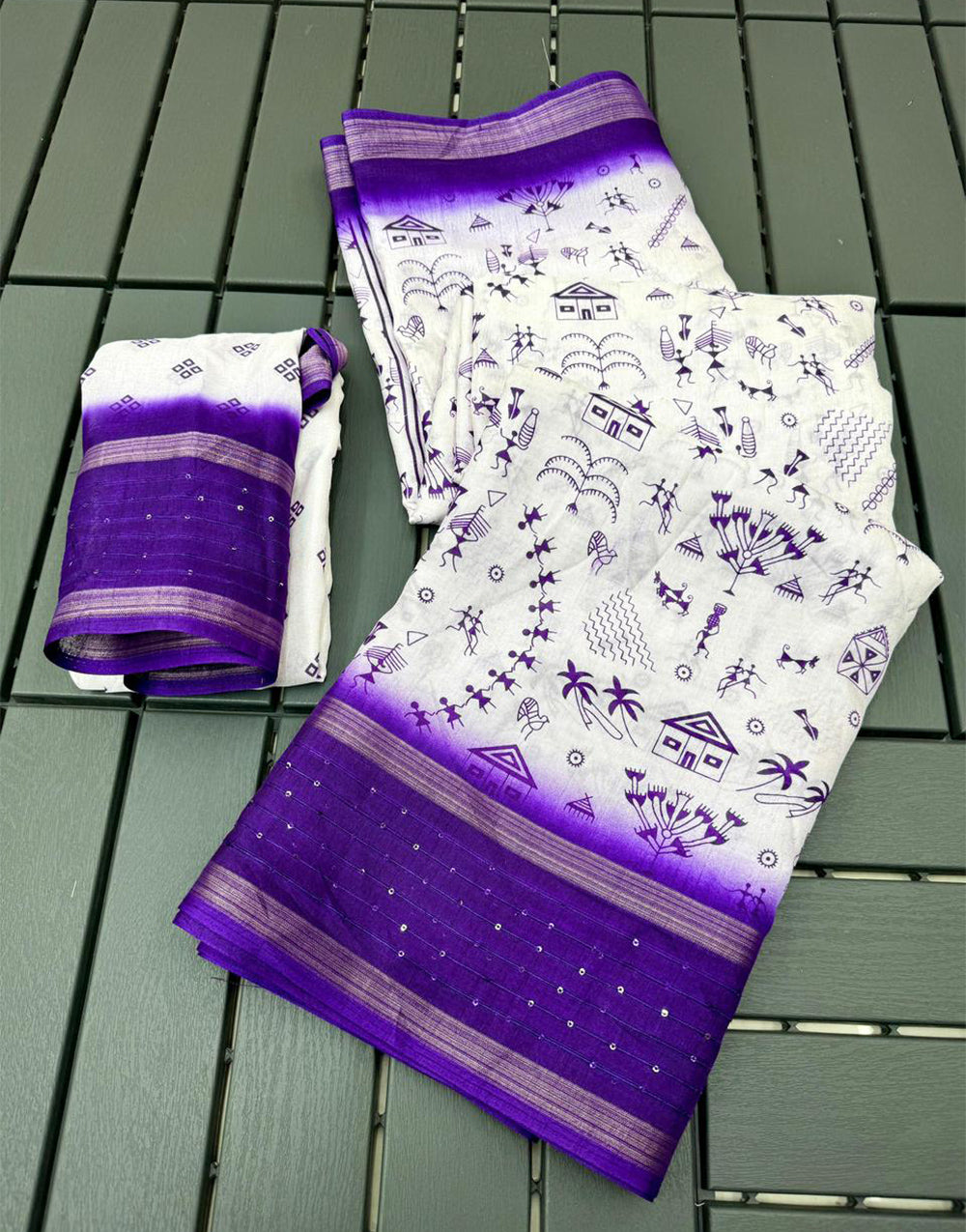 Violet Purple Crape Silk Saree With Sequence Border