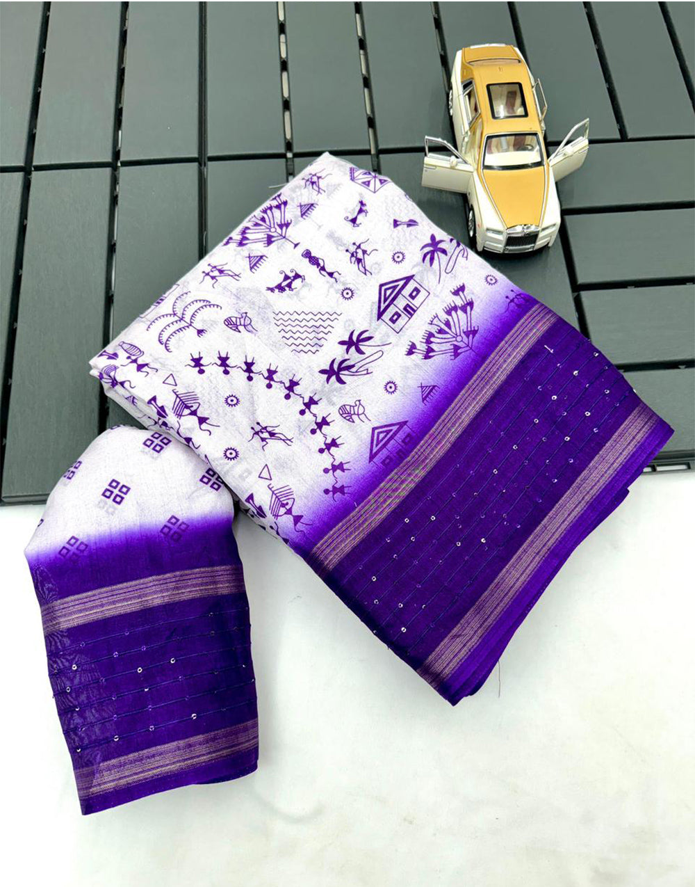 Violet Purple Crape Silk Saree With Sequence Border