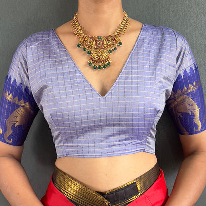 Ethnic Motifs Woven Design Zari Cheks Kanjeevaram Silk Saree Just Wear 1.Min