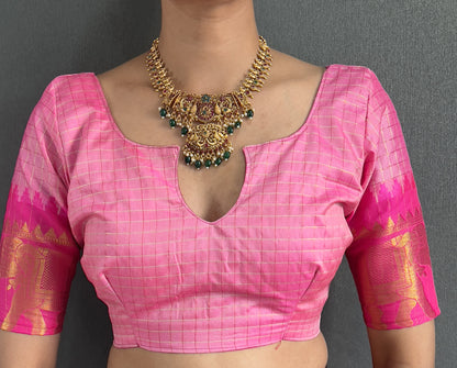 Ethnic Motifs Woven Design Zari Cheks Kanjeevaram Silk Saree Just Wear 1.Min