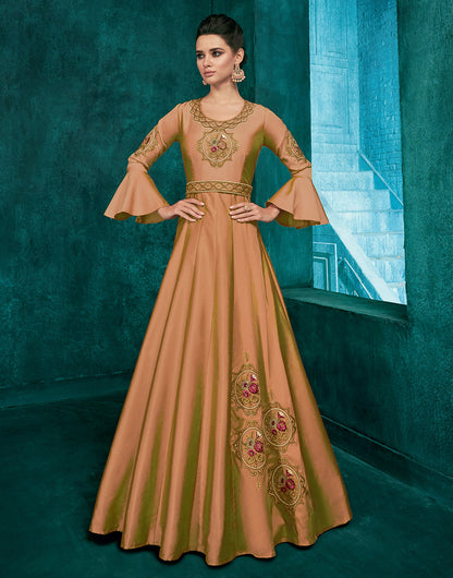 Chiku Colour Silk With Heavy Embroidery Work Gown