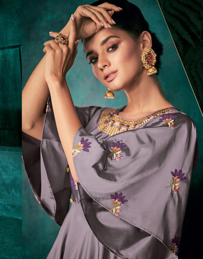 Purple Silk With Heavy Embroidery Work Gown