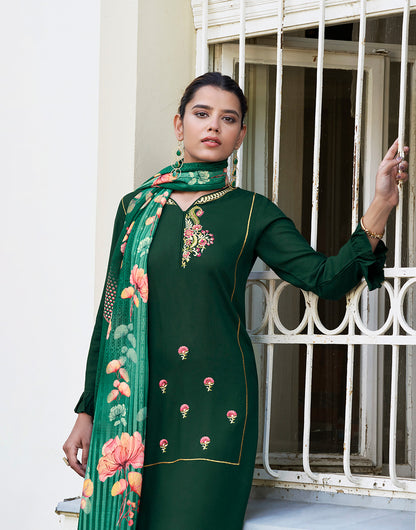 Green Rayon With Embroidery Work Salwar Suit