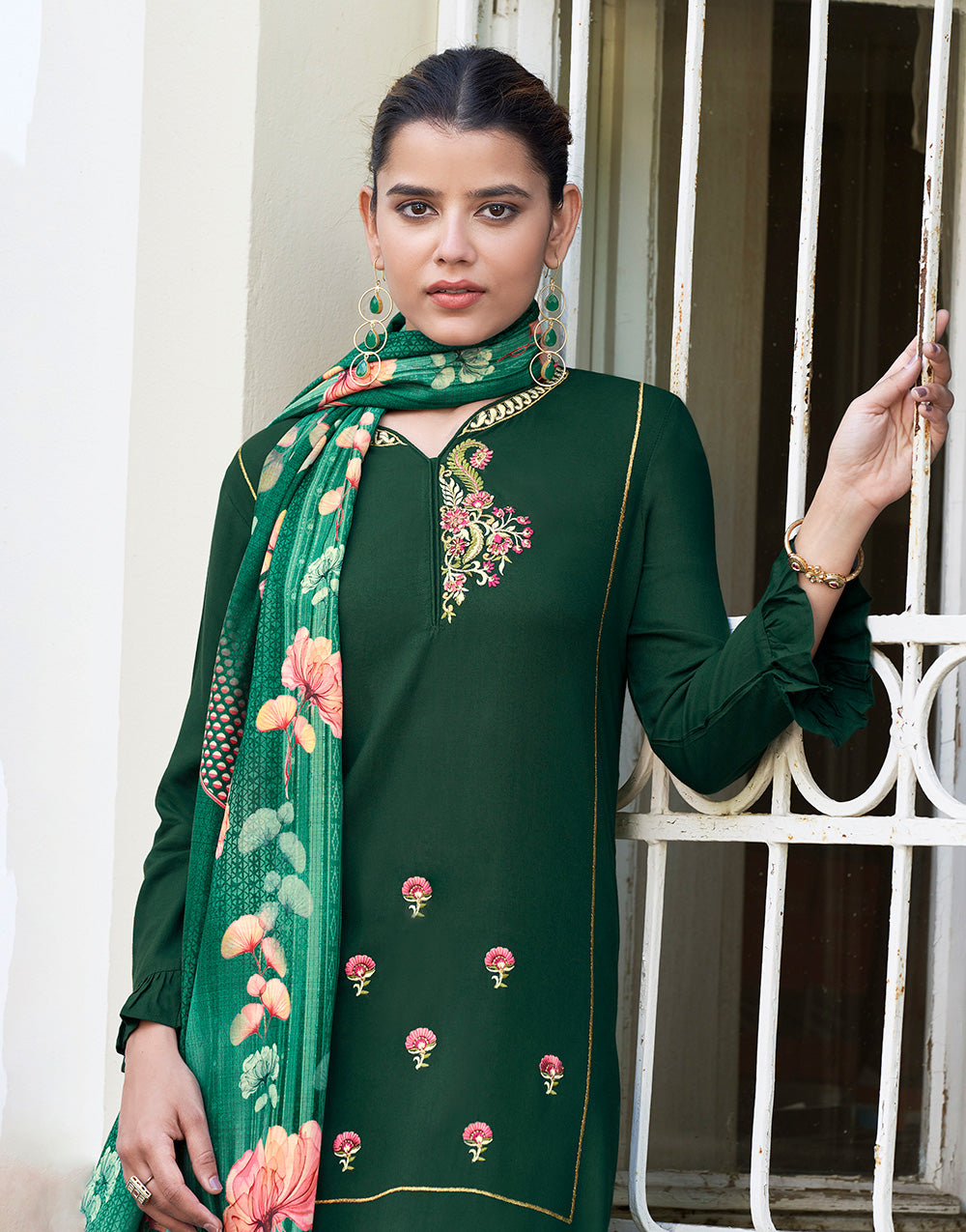 Green Rayon With Embroidery Work Salwar Suit