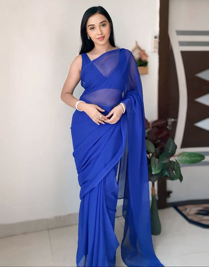 Blue Pure Soft Georgette Ready To Wear Saree