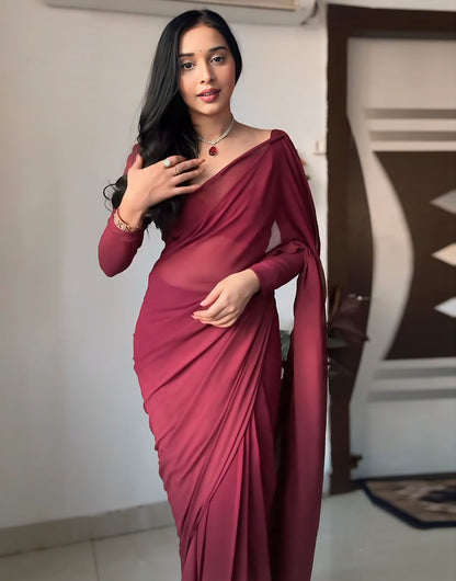 Light Maroon Pure Soft Georgette Ready To Wear Saree