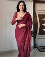 Light Maroon Pure Soft Georgette Ready To Wear Saree