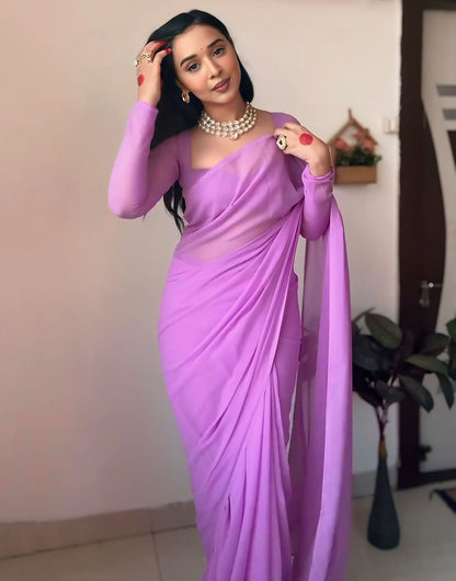 Lavender Pure Soft Georgette Ready To Wear Saree