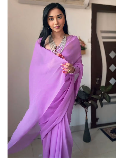 Lavender Pure Soft Georgette Ready To Wear Saree