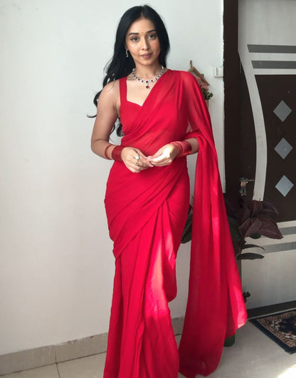 Red Pure Soft Georgette Ready To Wear Saree