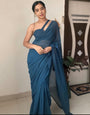 Navy Teal Blue Pure Soft Georgette Ready To Wear Saree