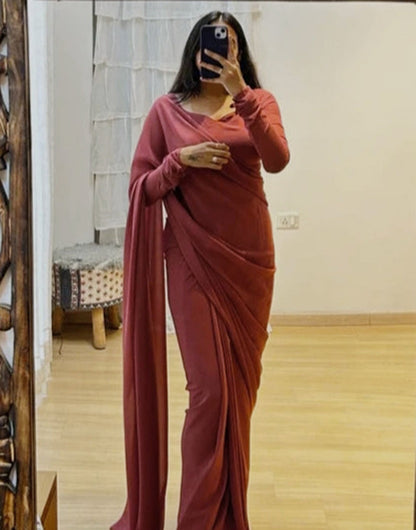 Blush Maroon Georgette Ready To Wear Saree